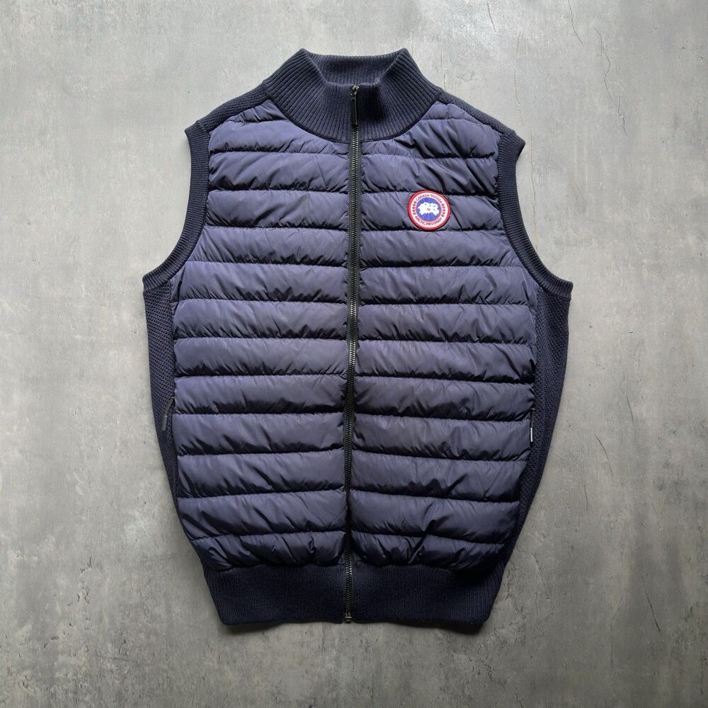 Canada Goose HyBridge Knit Down Vest Navy Medium Wool Puffer Full Zip